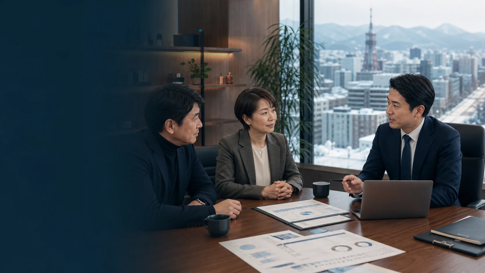 札幌のM&A相談で経営者とアドバイザーが資料を確認する様子