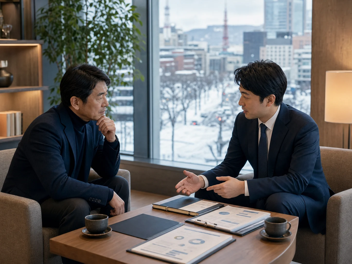 札幌の会社売却相談で経営者とアドバイザーが初期相談をする様子